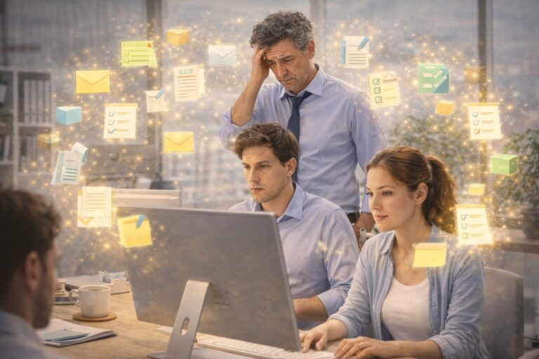 Vezetői mentális túlterhelés irodában: lebegő feladatok és üzenetek, döntési fáradtság – mikroszünet e-bookhoz